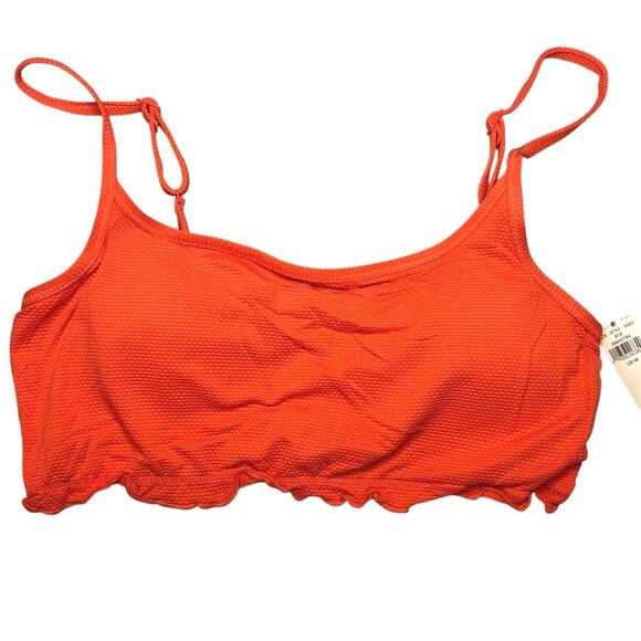 NWT Aerie Orange Ribbed Bikini Top M Scoop Neck Adjustable Tie Straps - Picture 2 of 7